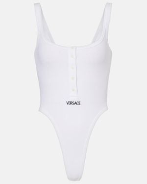 Versace Logo Ribbed-Knit Body Suit - White