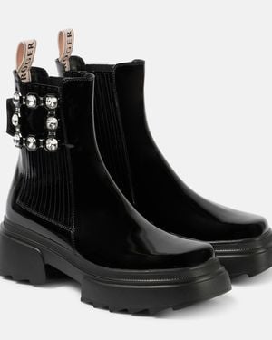 Roger Vivier Wallaviv Patent Leather Chelsea Boots - Black