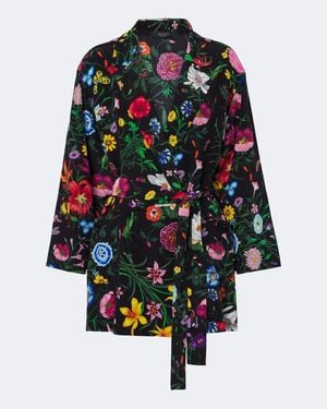 Gucci Flora Belted Silk Crepe De Chine Shirt - Blue