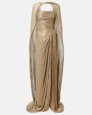 Marmar Halim Caped Pleated Bustier Gown - Natural