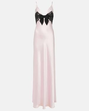Rasario Vestido largo de saten con encaje floral - Rosa
