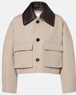Bottega Veneta Cropped Leather-Trimmed Wool Jacket - Natural