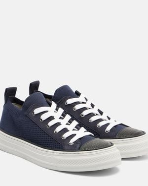 Brunello Cucinelli Monili Suede-Trimmed Trainers - Blue