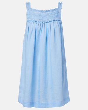 Doen Minikleid Bea Aus Ramie Mit Spitze - Blau