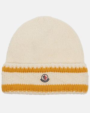 Moncler Logo Striped Wool-Blend Beanie - Yellow