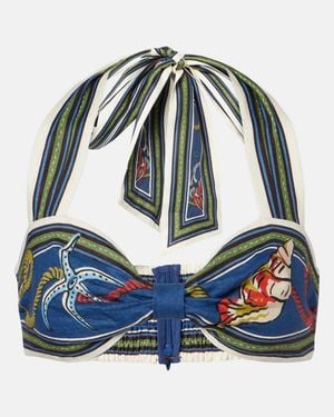ALÉMAIS Cove Printed Linen Bra Top - Blue