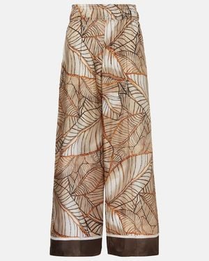 Brunello Cucinelli Printed Silk Wide-Leg Pants - Natural