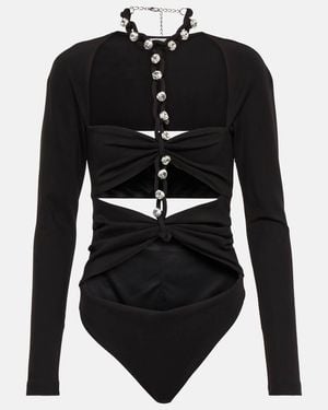 Area Chain-Link Crystal-Embellished Jersey Bodysuit - Black