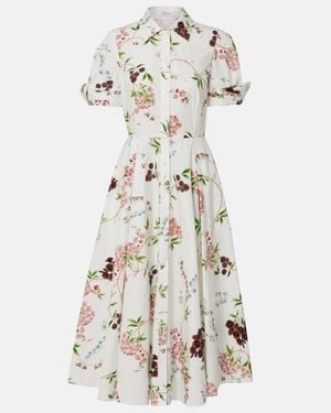 Erdem Vestido Camisero De Popelin De Algodon Floral - Blanco