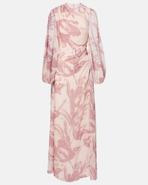 Erdem Draped Floral Silk Voile Gown - Pink