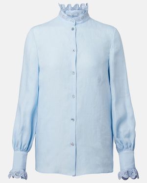 Valentino Broderie Anglaise Linen Blouse - Blue