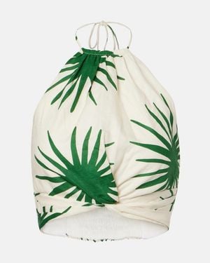 Cala De La Cruz Lodi Printed Halterneck Linen Crop Top - Green