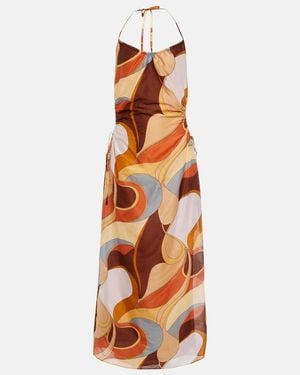 SIR. Printed Cotton And Silk Midi Dress - Orange