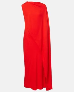Balenciaga Open-Back Caped Silk And Wool Crepe Gown - Red