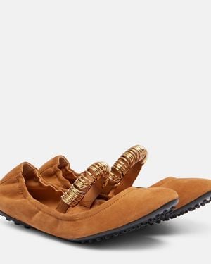 Tod's Dee Embellished Suede Mary Jane Flats - Brown