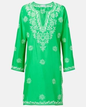 Juliet Dunn Embroidered Silk Tunic - Green