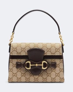 Gucci Horsebit Small Gg Canvas Top-Handle Bag - Brown