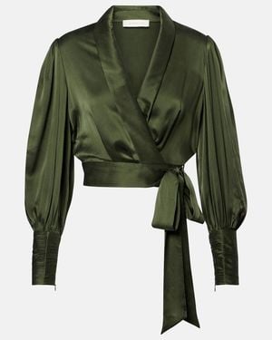 Zimmermann Silk Satin Wrap Top - Green