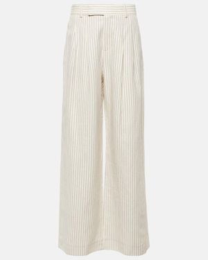 FRAME Mid-Rise Cotton And Linen Wide-Leg Trousers - White