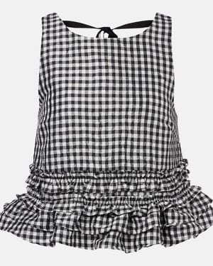 Ganni Gingham Ruffled Top - Black