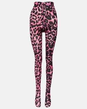 Alex Perry Cadie Leopard-Print Tights - Red