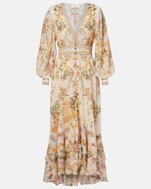 CAMILLA Embellished Floral Silk Crepe Maxi Dress - Natural