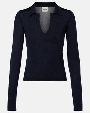 KHAITE Mikel Silk Polo Jumper - Blue