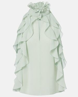McQueen Ruffled Silk Chiffon Top - Grey