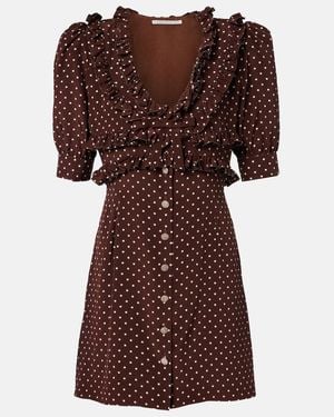 Alessandra Rich Polka-Dot Ruffled Silk Minidress - Brown