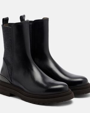 Brunello Cucinelli Monili Leather Chelsea Boots - Black