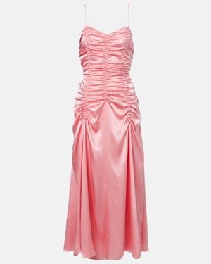 KHAITE Raina Ruched Silk Satin Midi Dress - Pink