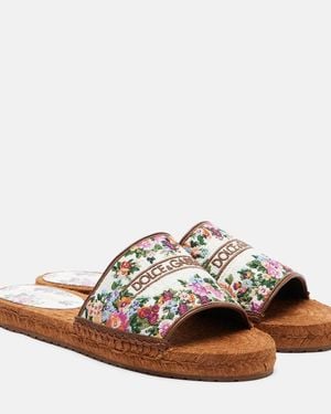 Dolce & Gabbana Floral Espadrille Slides - Brown