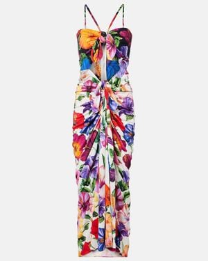 Dolce & Gabbana Cutout Floral Gathered Midi Dress - White