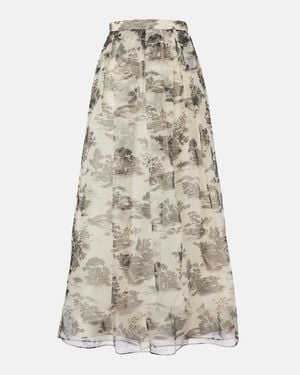 Max Mara Elegante Sabbia Printed Silk Organza Maxi Skirt - Natural