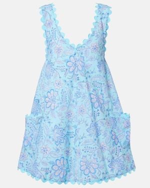 Juliet Dunn Floral Scalloped Cotton Minidress - Blue