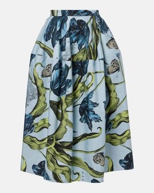 Erdem Floral Cotton Poplin Midi Skirt - Blue
