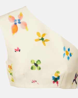 ALÉMAIS Sidi Printed Linen-Blend Crop Top - Metallic