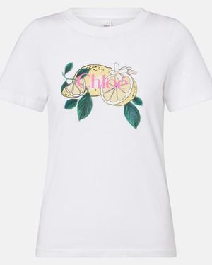 Chloé Bedrucktes T-Shirt Aus Baumwolle - Weiß
