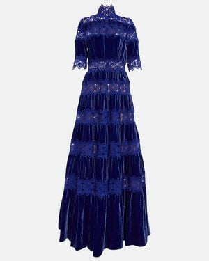 Costarellos Lissie Lace And Velvet Gown - Blue
