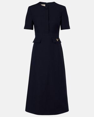 Valentino Vestido Midi De Crepe Couture Con Vgold - Azul