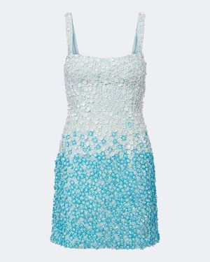La Fuori Ombre Floral Sequined Silk Minidress - Blue