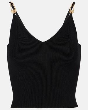 Versace Ribbed Crop Top With-Tone Hardware Accents - Black
