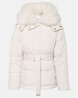 Yves Salomon Belted Shearling-Trimmed Down Jacket - Natural