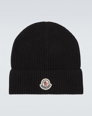 Moncler Logo Motif Beanie Hat - Black