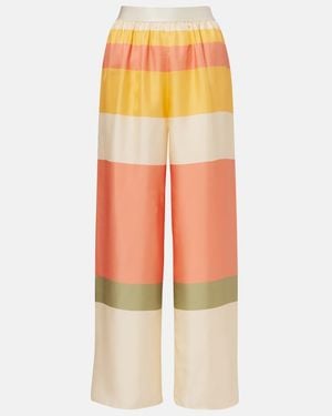 Eres Pantalones Anchos Lollipop De Sarga De Seda A Rayas - Amarillo