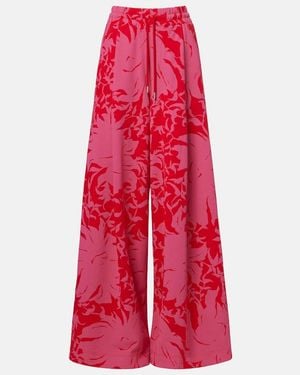 Dries Van Noten Floral Pleated Cotton Jersey Joggers - Red
