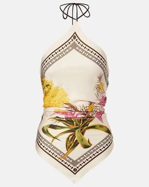 Blumarine Printed Halterneck Twill Top - Metallic