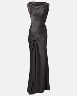 Victoria Beckham Posy Draped Gathered Crepe Satin Gown - Black