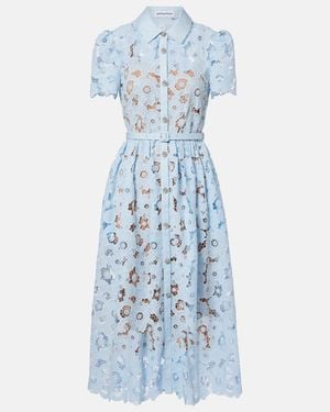 Self-Portrait Belted Lace Shirt Dress - Blue