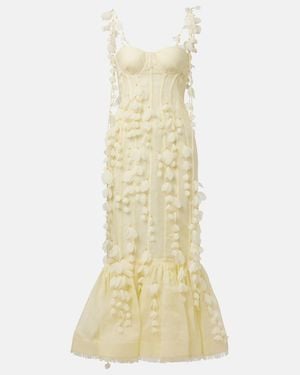 Zimmermann Dawning Linen And Silk Midi Dress - Metallic